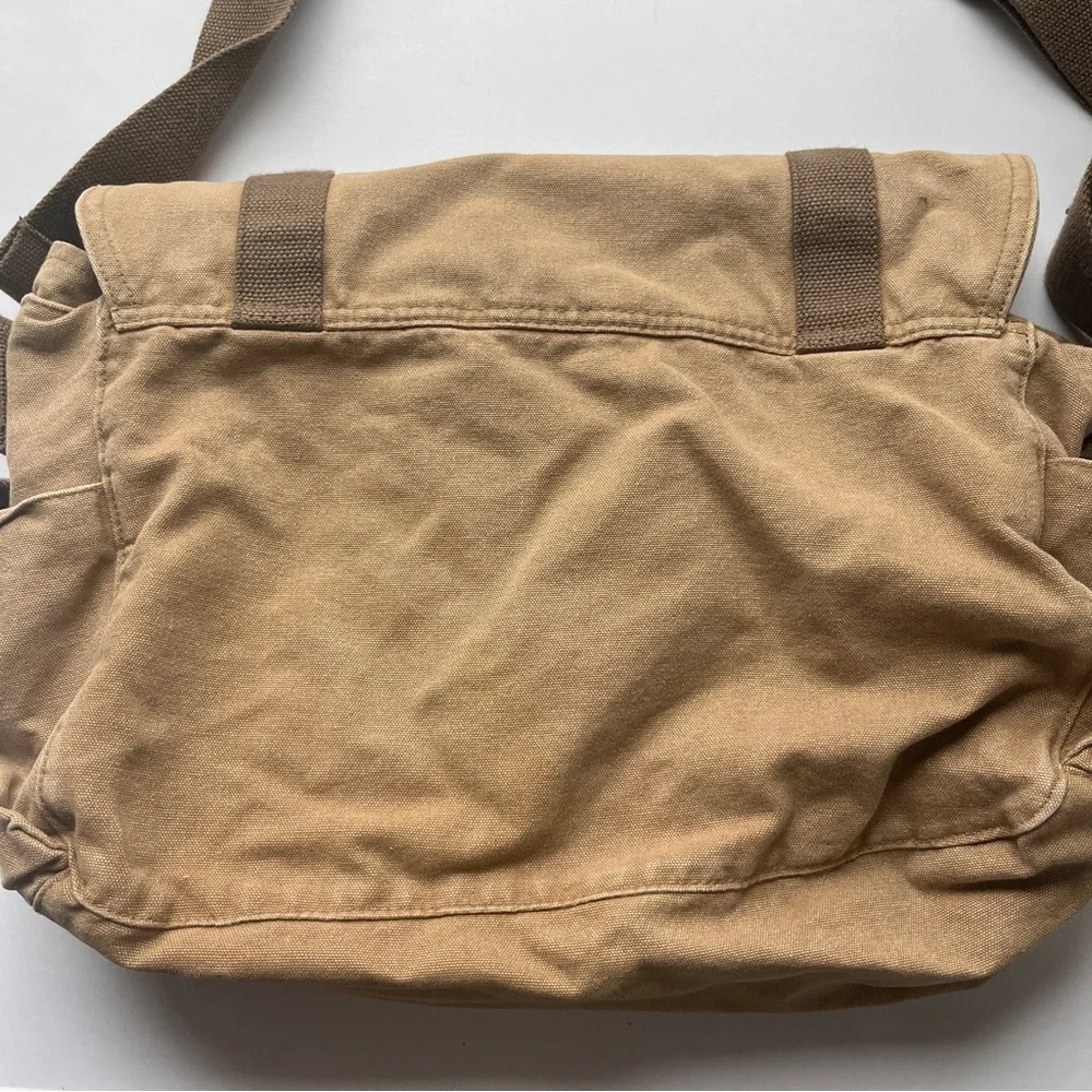 Old Navy Tan Canvas Messenger Bag with Brown Straps